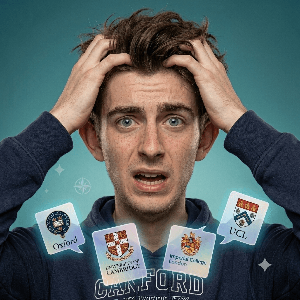Young man overwhelmed by university choices